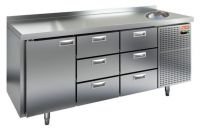 Холодильный стол HiCold GN 133/TNС, с мойкой, 1835 мм, 1 дверь, 6 ящиков