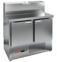 Холодильный стол для пиццы HiCold PZE1-11/GN (1/3H), 1000 мм, нерж., с витриной, 2 двери