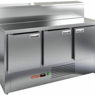 Холодильный стол для пиццы HiCold PZE1-111/GN (1/3H), 1485 мм, нерж., с витриной, 3 двери - Холодильный стол для пиццы HiCold PZE1-111/GN (1/3H), 1485 мм, нерж., с витриной, 3 двери