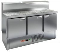 Холодильный стол для пиццы HiCold PZE1-111/GN (1/3H) камень, 1485 мм, с витриной, 3 двери