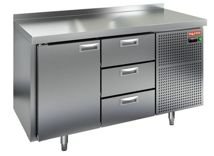Холодильный стол HiCold GN 13/TN, 1390 мм, 1 дверь, 3 ящика
