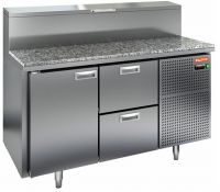 Холодильный стол для пиццы HiCold PZ1-12/GN (1/3H) камень, 1390 мм, с витриной, 1 дверь, 2 ящика