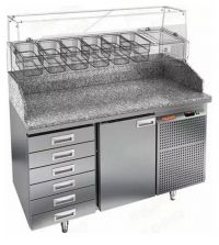 Холодильный стол для пиццы HiCold PZ4-1/GN 6R, 1425 мм, под витрину, камен. столешн., 1 дверь, доп. модуль