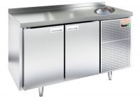 Холодильный стол HiCold GN 11/TNС-W, с мойкой, 1390 мм, полимер, 2 двери