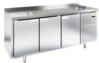 Холодильный стол HiCold SN 111/TNС-W, с мойкой, 1835 мм, полимер, 3 двери