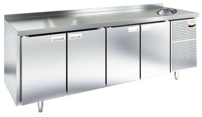 Холодильный стол HiCold GN 1111/TNС-W, с мойкой, 2280 мм, полимер, 4 двери