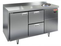 Холодильный стол HiCold GN 12/TNС, с мойкой, 1390 мм, 1 дверь, 2 ящика