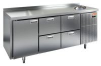 Холодильный стол HiCold SN 122/TNС, с мойкой, 1835 мм, 1 дверь, 4 ящика