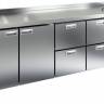 Холодильный стол HiCold GN 1122/TNС, с мойкой, 2280 мм, 2 двери, 4 ящика