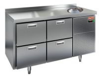 Холодильный стол HiCold GN 22/TNС, с мойкой, 1390 мм, 4 ящика