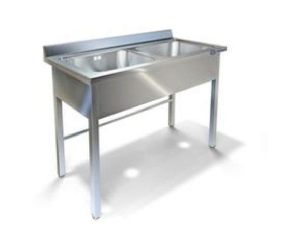 Ванна моечная Kayman ВМЦ-232/77, м/о 400*400*250, цельнотянутая двухсекционная, нержавеющая сталь, каркас-труба нерж.