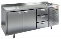 Холодильный стол HiCold SN 113/TNС, с мойкой, 1835 мм, 2 двери, 3 ящика