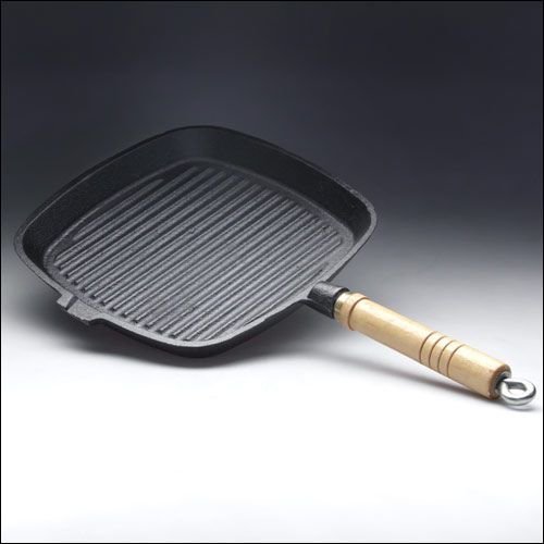 Сковорода-гриль 25*25 см чугун. квадр. рифлен. съем. дерев.ручк. Китай 1562