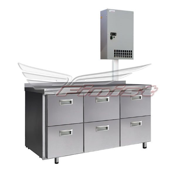 Холодильный стол Finist СХСан-600-0/6, 1410 мм, 6 ящиков, с настенным агрегатом