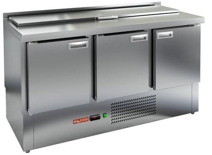 Холодильный стол для салатов HiCold SLE1-111/GN (1/3), 1485 мм, гнездо 1280х156 мм, 3 двери