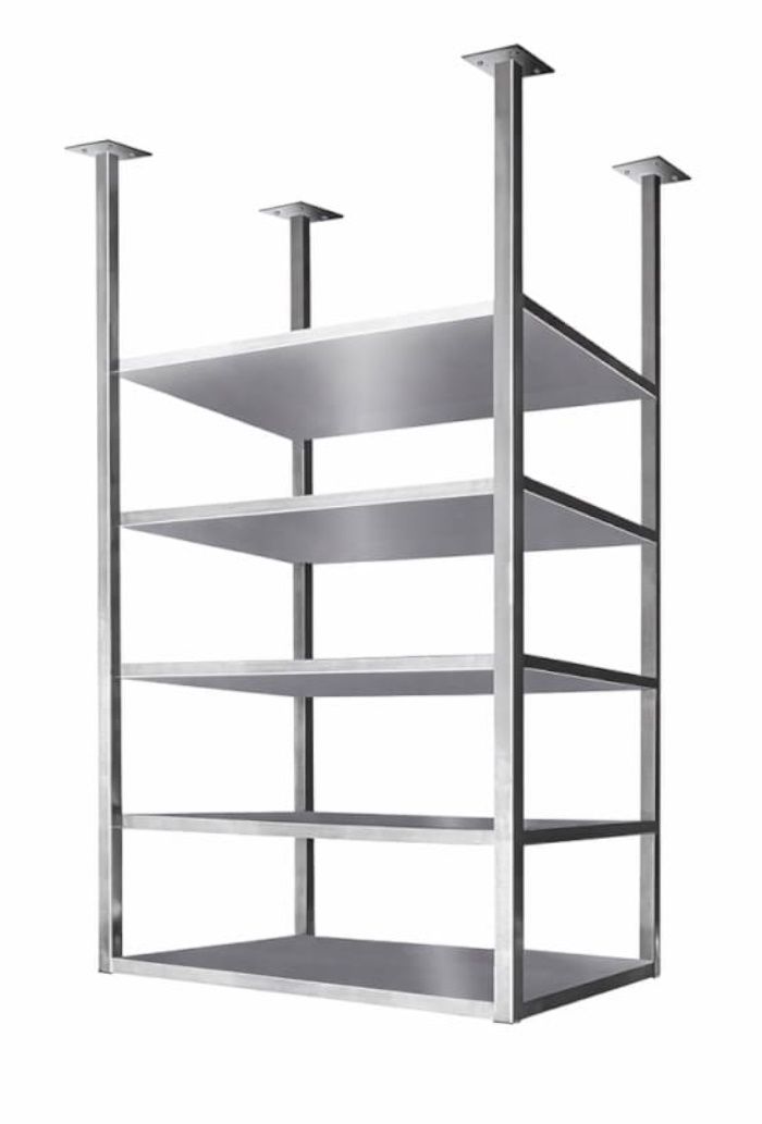 Подвесная полка с каркасом из нерж. трубы 25х25 мм — 4 секции, нержавеющая сталь