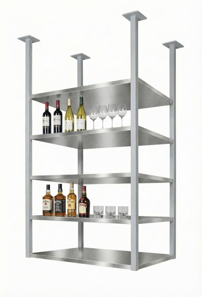 Подвесные полки 4 секции, высота 1325 мм — каркас из крашеной трубы 25х25 мм