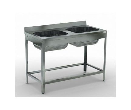 Ванна моечная ВМЦн-1200х700, цельнотянутая двухсекционная, нержавеющая сталь, каркас-уголок оцинк., борт