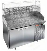 Холодильный стол для пиццы HiCold PZ3-11/GN, 1390 мм, под витрину, камен. столешн., 2 двери