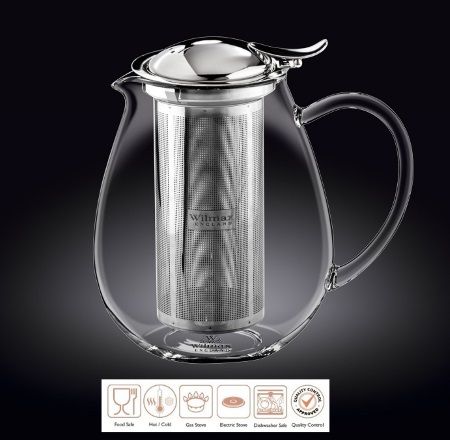Чайник заварочный 1300 мл, термо стекло с откидной крышкой и колбой нерж. Thermo Glass Wilmax 888803