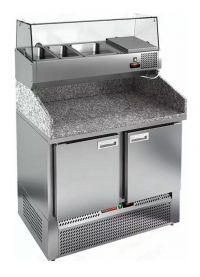 Холодильный стол для пиццы HiCold PZE3-11/GN (1/6H) камень, 1000 мм, под витрину, 2 двери