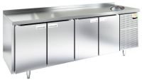 Холодильный стол HiCold GN 1111/TNС-W, с мойкой, 2280 мм, полимер, 4 двери